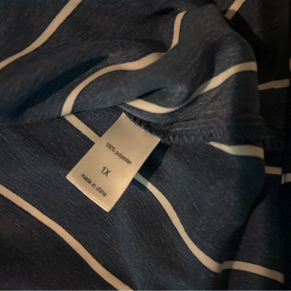 Maurices Navy Blue White Stripe Button Down Blouse – Size 1X Satin-like Sheen - Picture 6 of 8